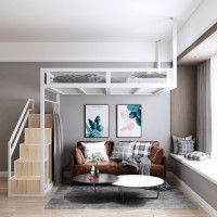 北欧小户型铁艺床楼阁法耐现代简约单身公寓省空间多功能衣柜梯高架床
