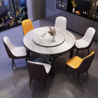 法耐岩板餐桌带转盘现代简约桌椅组合轻奢家用小户型伸缩折叠圆桌