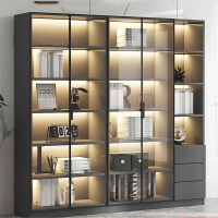 医匠尘书柜带玻璃门展示柜现代轻奢定制家用客厅一体组合整墙书架