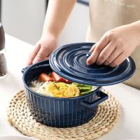 欧式网红双耳陶瓷碗带盖家用创意带把汤碗大号沙拉碗泡面碗汤盆