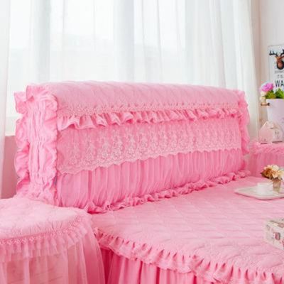 全包床头套罩蕾丝床头罩布艺不规则欧式软包夹棉床背套罩|浪漫款床头罩粉色 适合1.8米宽35cm厚68cm高
