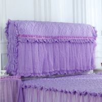 全包床头套罩蕾丝床头罩布艺不规则欧式软包夹棉床背套罩|玫瑰花海床头罩紫色 适合2.2米宽35cm厚68cm高