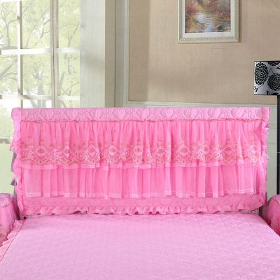 全包床头罩床头套韩版蕾丝公主夹棉加厚皮床头保护套布艺|遇见爱粉色 2.2米单床头罩