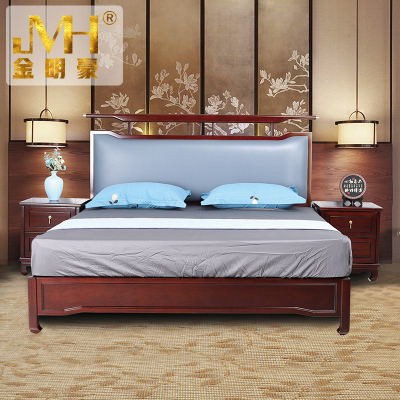 金明豪 新中式实木床双人1.8米现代中式主卧室轻奢经济型家具禅意中国风海棠木实木大床