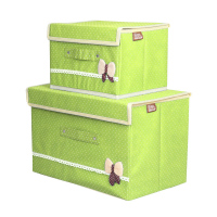 收纳箱大小号居家衣服收容箱可爱布艺箱盒子储物箱装书玩具收纳筐 绿色 小号
