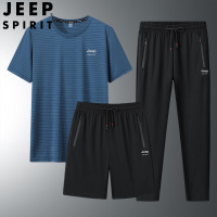 JEEP SPIRIT短袖短裤三件套装男夏季冰丝运动服套装男TT7098A