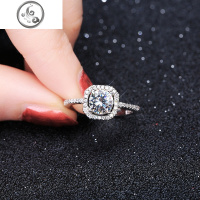 s925纯银日韩国简约气质创意开口方形锆石求结婚仿真裸钻戒指环女 JiMi