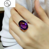 新款紫水晶戒指女s925纯银气质简约款食指宝石开口大戒指个性 JiMi