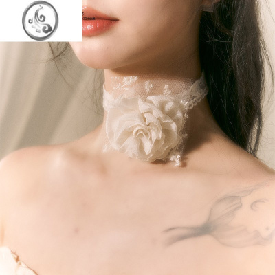 JiMiBB BLUE 原创设计 蕾丝玫瑰花朵颈脖装饰花系脖choker项圈项链