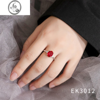 JiMi2023年开口莫桑石水晶活口戒指小众设计指环仿红宝石对戒女饰品