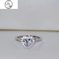 JiMi925银镀白金粉色高碳钻石戒指3EX切工INS风小众公主爱心钻戒女