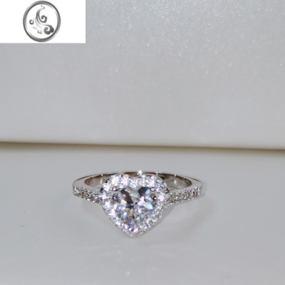 JiMi925银镀白金粉色高碳钻石戒指3EX切工INS风小众公主爱心钻戒女