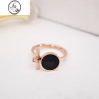 JiMi日韩版个性钛钢镀玫瑰金戒指女款黑色圆形食指环戒子潮配饰品