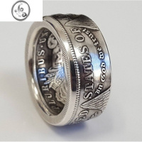JiMi潮流格言合众为一硬币戒指男女合金复刻条戒band情侣个性手工指环