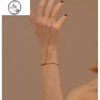 JiMi日韩金属手镯一体式戒指水钻链条气质长款尾戒指男女指环手链