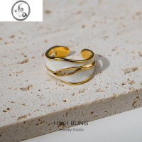 JiMi欧美复古文艺几何珐琅戒指精工小众设计师开口指环镀金简约高级感