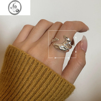 JiMi戒指女小众设计925银银锡箔感 时尚个性ins潮冷淡风 褶皱戒面指环