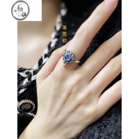 JiMi海蓝宝石银银饰镶嵌开口女款经筒转轮复古戒指
