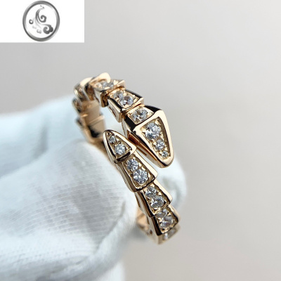 JiMi蛇形戒指银银满钻欧美风格时尚个性男女款玫瑰金灵蛇骨食指环