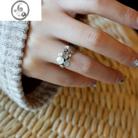 JiMi甜美耐看925通体银戒指指环复古德古董设计浮萍植物花朵造型立体