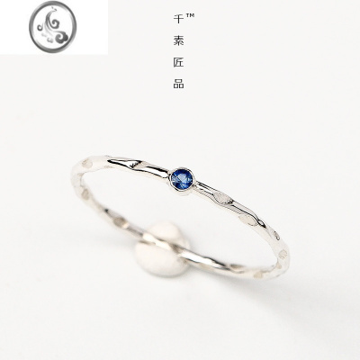JiMi925银银蓝宝石戒指细 尾戒指环 女小指小众设计戒指 欧美简约手工