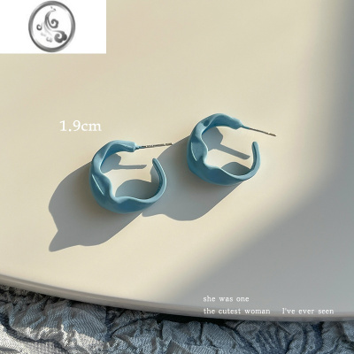 JiMi蓝色爱心花朵耳钉2023年新款潮酷小众设计感简约小巧耳环气质耳饰