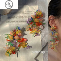 JiMi[]春夏耳环彩色夸张花朵长款耳钉女重工编织串珠耳饰