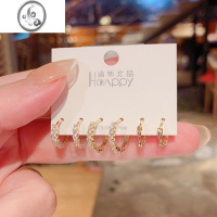 JiMi高级感气质锆石小耳圈耳扣女韩国网红百搭三件套耳钉耳环组合套装