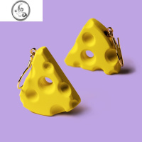 JiMi日韩可爱风原创奶酪耳坠明黄色潮个性3D立体耳环耳钉时尚潮人耳饰