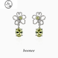 JiMi原创生机橄榄绿宝石花朵耳环925银针耳钉耳饰女高级感