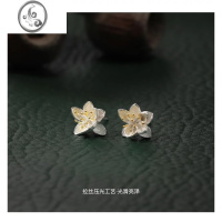 JiMi法式樱花银银耳钉女轻奢复古小众设计感耳环高级耳饰气质新款礼物