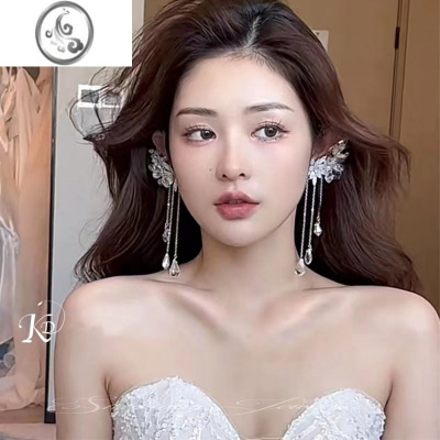 JiMi2022新款新娘礼服耳环配婚纱耳挂头饰气质流苏无耳洞耳饰高级感