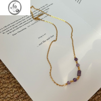 JiMi734号紫色串珠石头项链ins时尚百搭钛钢锁骨链镀金不掉色欧美