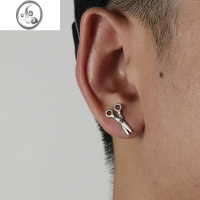 JiMi925银银剪刀耳钉男朋克耳环耳圈复古网红ins原创设计素银耳饰ins