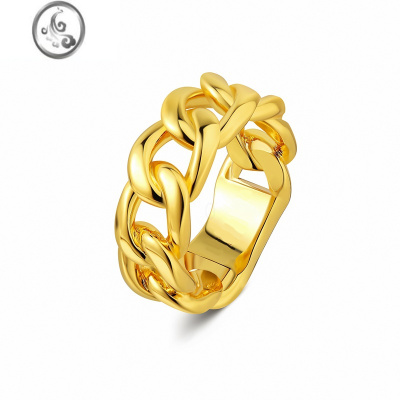 JiMi欧美ins方牌链条戒指男女小众设计轻奢高级感时尚个性情侣食指环