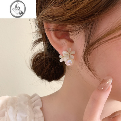 JiMi猫眼石珍珠耳环2022年新款潮小众设计高级感人鱼姬耳夹无耳洞女