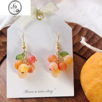 JiMi夏天多彩浆果耳环一串橙子水果耳饰桔子元气少女耳夹日系珠子耳坠