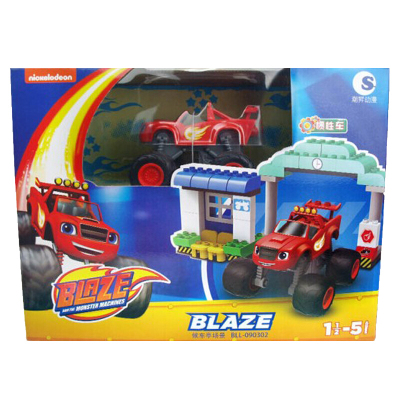 正版Blaze旋风战车队玩具惯性回力车变形车拼装积木场景玩具飙速儿童玩具车 大盒惯性车[飚速+维修厂场景]