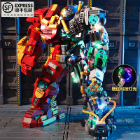 兼容外骨骼机器人钢铁反浩克机甲侠战损版男孩子模型积木玩具