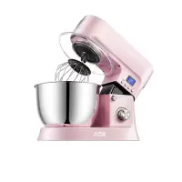 ACA厨师机家用小型活和面机多功能全自动揉面搅拌打蛋商用鲜奶机 粉红交流电机版