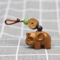 枣木吉象车钥匙扣挂饰 木质卡通小象亚洲象礼品挂件