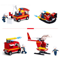 兼容乐高小颗粒拼装积木拼插玩具男孩子组装火车汽车模型拼图 救火英雄4款
