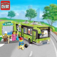 积木男孩拼装公交车玩具汽车模型儿童玩具城市大巴士小孩