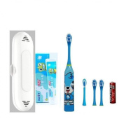 儿童电动牙刷儿童电动牙刷自动牙刷儿童声波震动电动牙刷 四刷头+牙膏+收纳盒 小灰灰