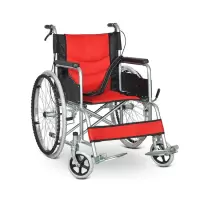 老人轮椅折叠轻便便携手动带坐便轮椅车旅行超轻残疾人代步手推车 红色轻便款[可折叠+充气轮胎]