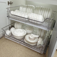碗篮橱柜拉篮厨房接水盘长方形塑料 厨柜滴水碗柜沥水盘碗架托盘安心抵