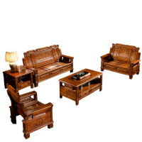 香樟木沙发实木中式客厅家具简约现代仿古木质三人小户型套装组合 三人位 组合安心抵