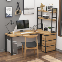 转角书桌书架组合实木电竞桌台式电脑桌拐角写字台loft书柜书桌一体靠墙 长180-120*宽55*安心抵