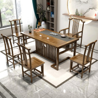 爱家生活新中式实木茶桌椅组合会客泡茶台办公室家用简约餐桌茶几套装