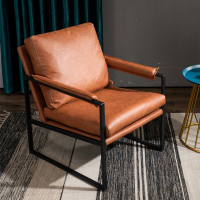 轻奢单人沙发椅现代简约符象单椅设计师网红椅橙色乳胶皮椅铁艺办公椅